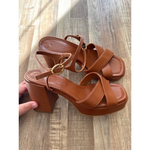 Women's Cordani Made in Italy Bowdie Platform Brown Leather Block Heels size 38 - Picture 2 of 8